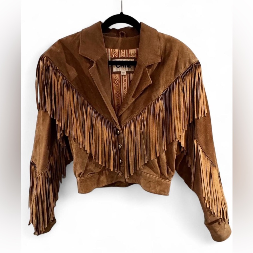 Chia Brown Fringe Suede Jacket size medium